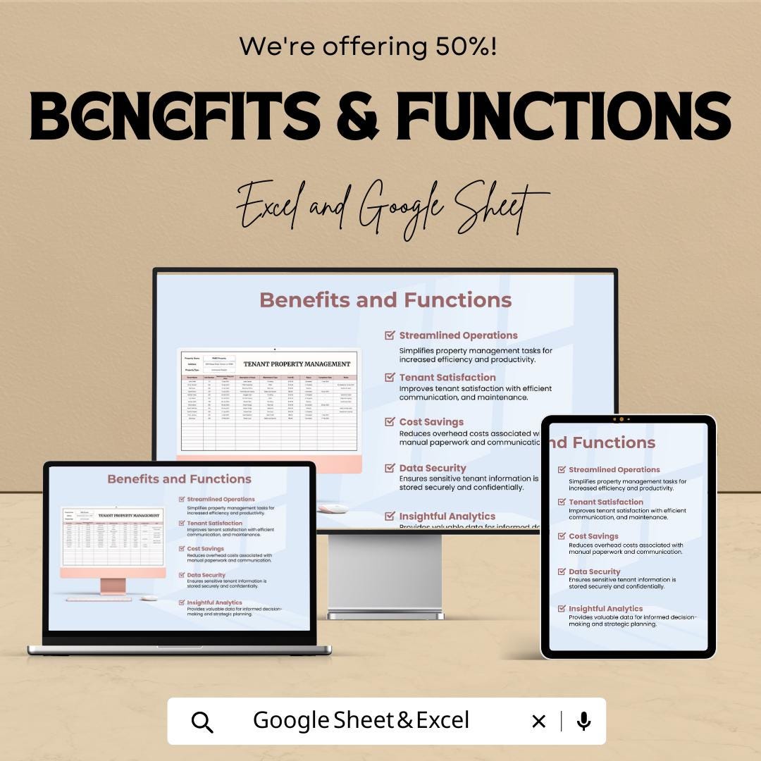 Tenant Property Management Template, Rental Management Spreadsheet, Landlord Tenant Tracker, Maintenance Log