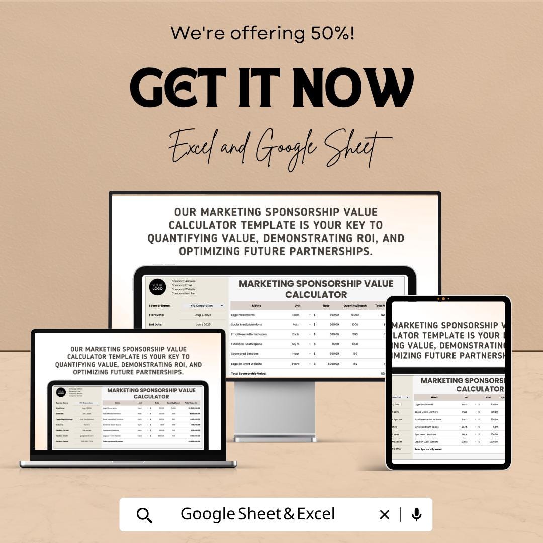 Marketing Sponsorship Value Calculator Template | Sponsorship ROI Calculator | Event Sponsorship Tracker | Marketing Analytics Sheet