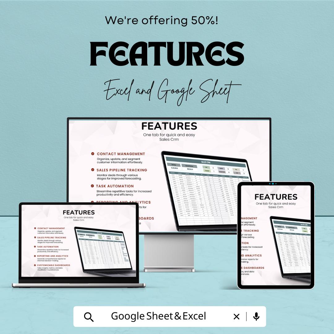 Sales CRM Template | Customer Relationship Manager | Sales Pipeline Tracker | Lead Management Spreadsheet | Excel & Google Sheets