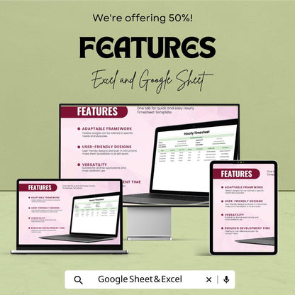 Hourly Timesheet Template | Excel and Google Sheets | Employee Work Hours Tracker | Time Log Sheet | Payroll Timesheet Form