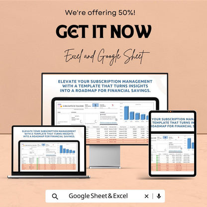 Subscription Tracker Sheet | Excel and Google Sheet | Subscription Management Template | Track Subscriptions & Costs | Budgeting Tool