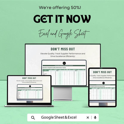 Supplier Quality Performance Tracker | Operations Supplier Evaluation Template | Vendor Quality Scorecard | Excel & Google Sheets