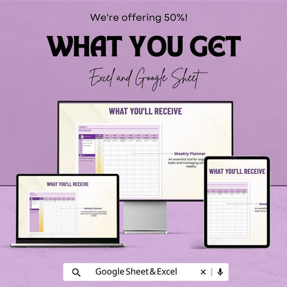 Weekly Planner Spreadsheet Template | Weekly Schedule Spreadsheet | Time Blocking Planner | Task Manager Template