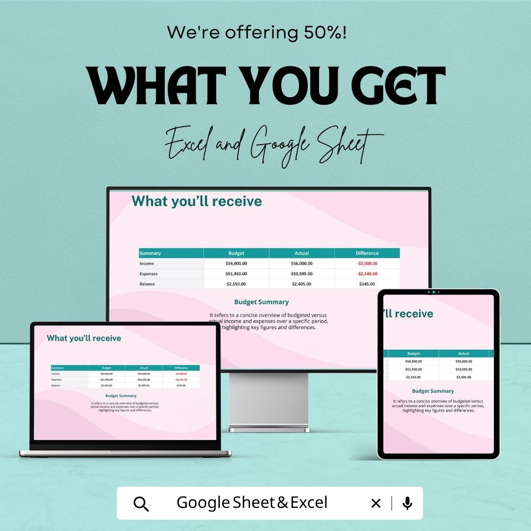 Simple Personal Budget Template Excel | Monthly Budget Planner Google Sheets | Expense Tracker Spreadsheet | Income Expense Budget Sheet |