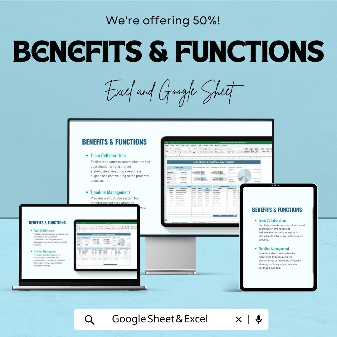 Marketing Project Management Sheet Excel & Google Sheets | Campaign Tracker, Budget, Timeline, and Team Collaboration