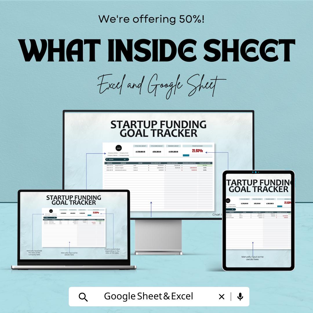 Startup Funding Goal Tracker Template | Fundraising Progress Tracker Spreadsheet | Excel & Google Sheets