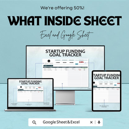 Startup Funding Goal Tracker Template | Fundraising Progress Tracker Spreadsheet | Excel & Google Sheets