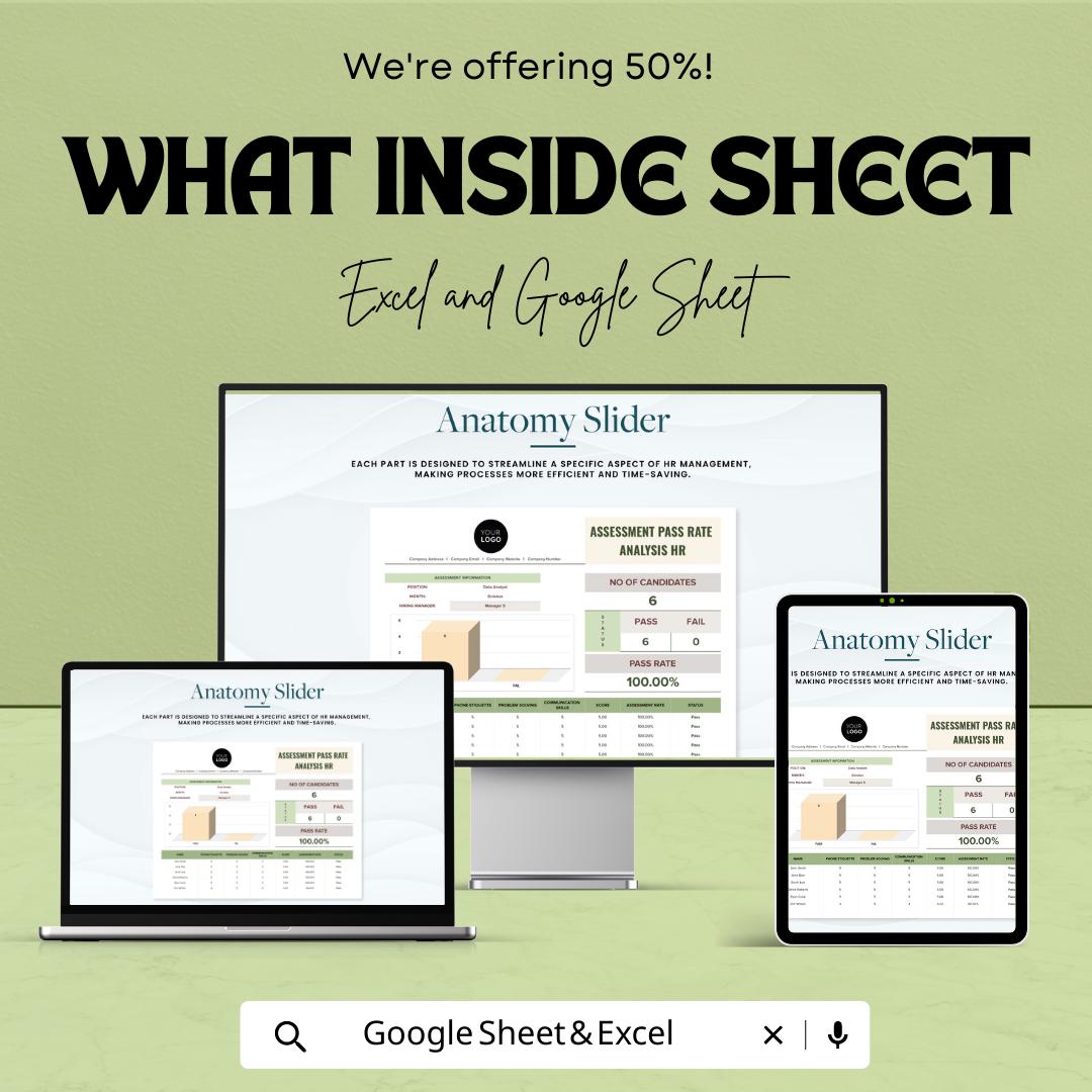 Assessment Pass Rate Analysis HR Template | Excel & Google Sheets HR Dashboard | Recruitment Evaluation Tracker | Hiring Metrics Spreadsheet