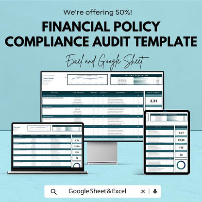 Financial Policy Compliance Audit Template | Internal Control Review | Regulatory Compliance Checklist | Audit Scoring Tool