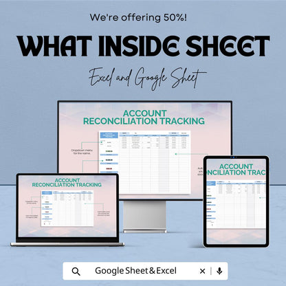 Account Reconciliation Tracking Template | Reconciliation Tracker | Account Balance Log | Transaction Tracker | Finance Spreadsheet