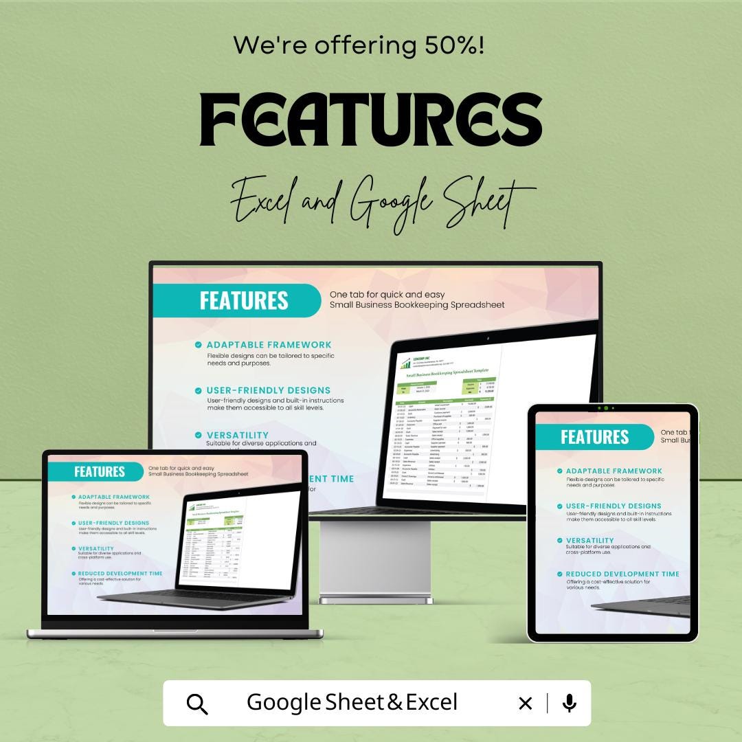 Small Business Bookkeeping Spreadsheet Template | Google Sheets & Excel | Income Expense Tracker | Simple Accounting Tool