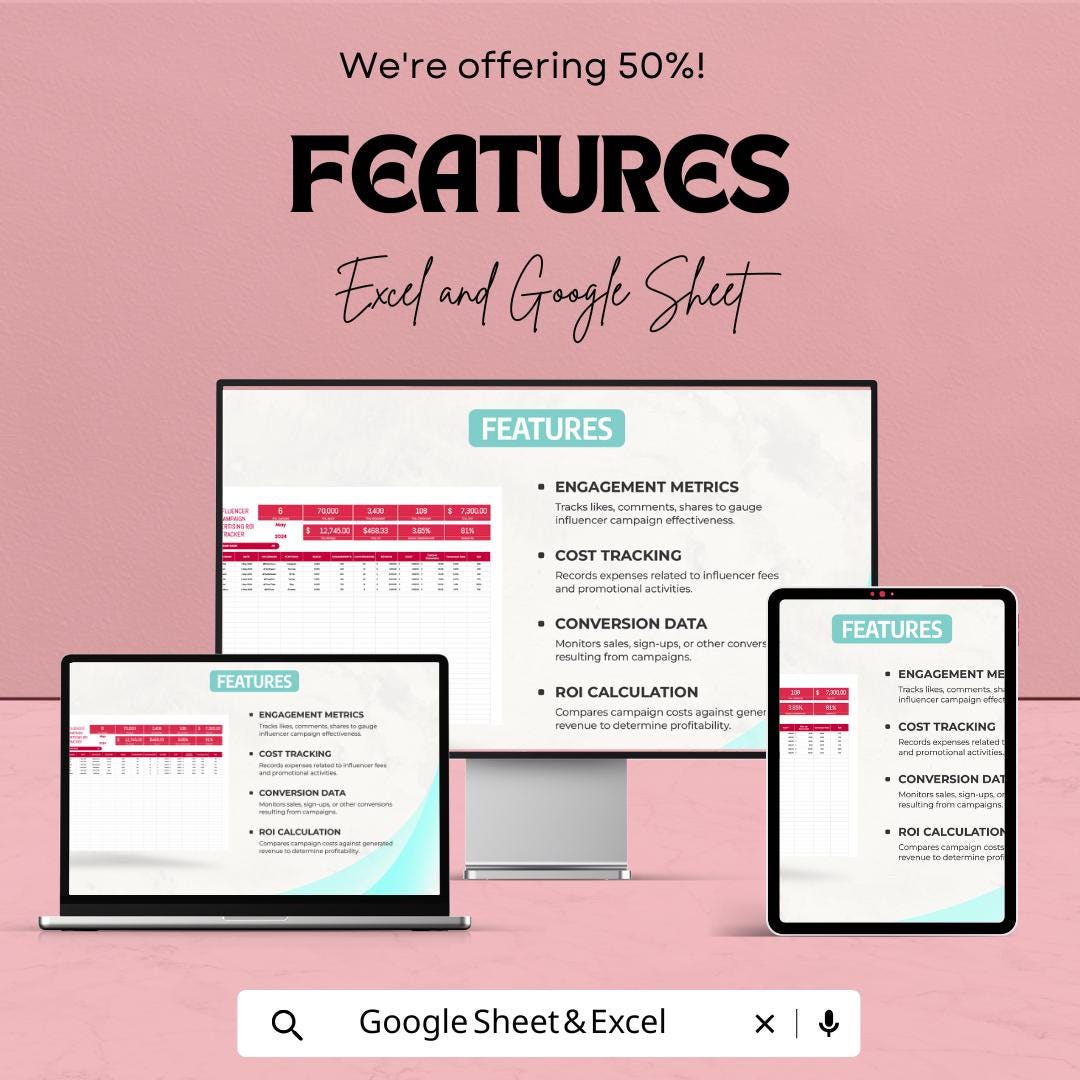 Influencer Campaign Advertising ROI Tracker Template | Influencer Marketing Analytics, Ad Performance & ROI Spreadsheet