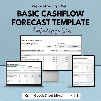 Basic Cashflow Forecast Template | Cash Flow Projection Spreadsheet | Budget and Expense Tracker | Excel and Google Sheets Finance Template