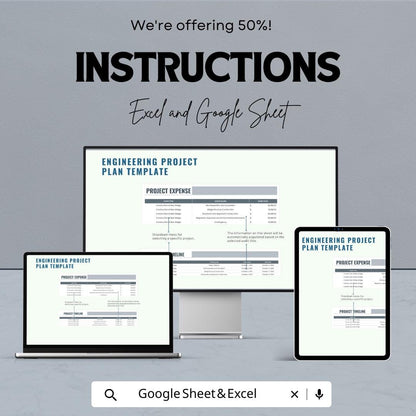 Engineering Project Plan Sheet | Excel & Google Sheets Template | Project Budgeting, Timeline Management, Task Assignment |