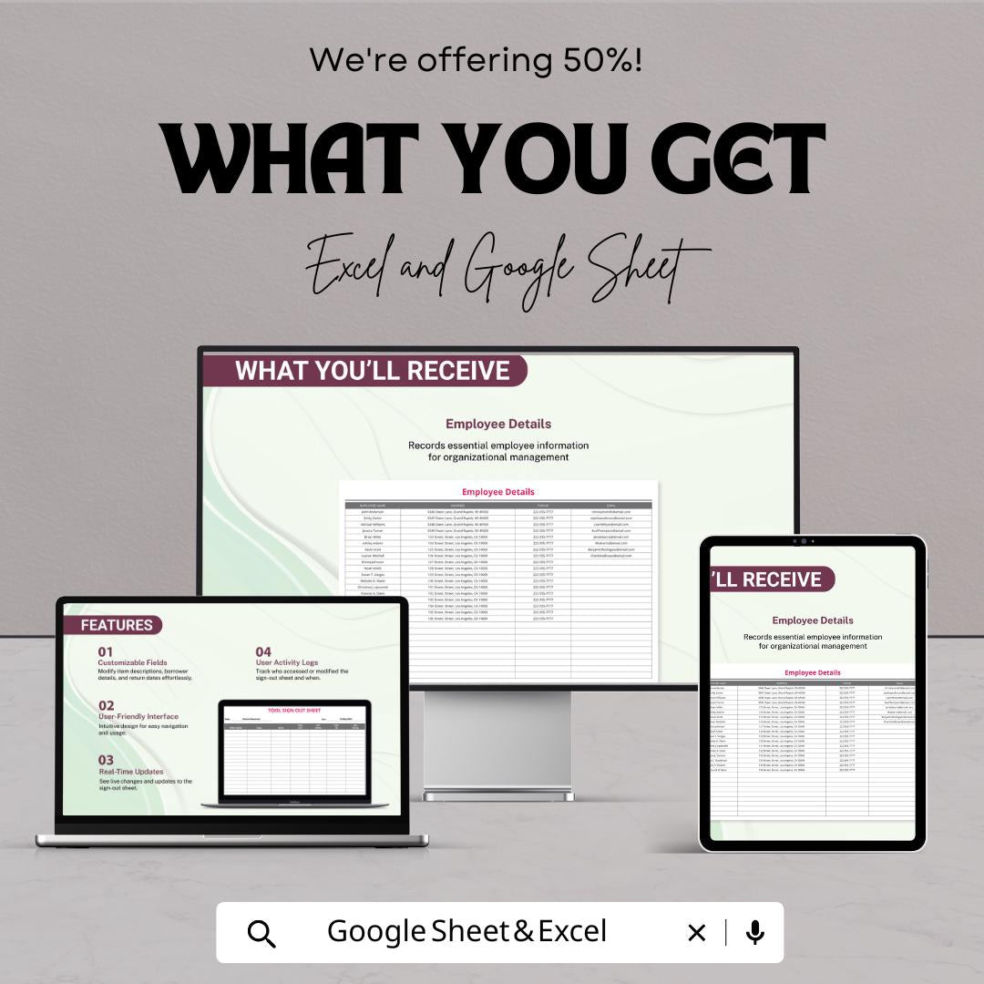 Tool Sign Out Sheet Template | Equipment Sign Out Log | Editable Borrowing Tracker | Workplace Tool Checkout Form