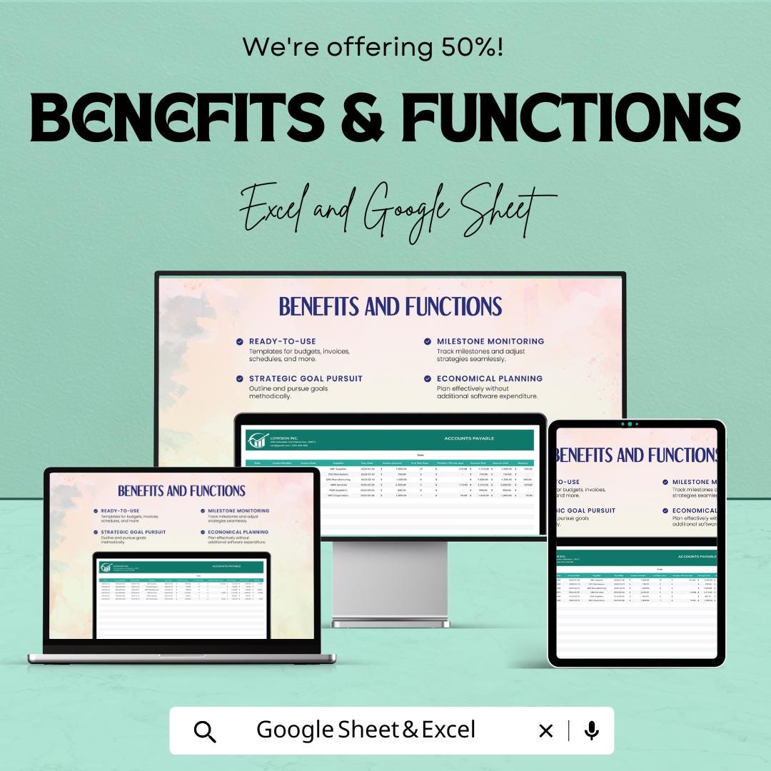 Accounts Payable Template | Excel & Google Sheets | Supplier Management Tracker | Bill Tracking Spreadsheet | Business Finance Organizer