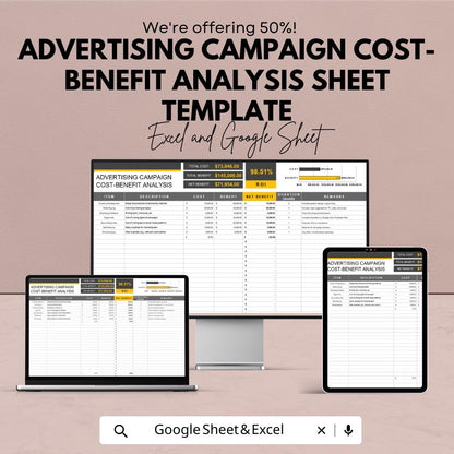 Advertising Campaign Cost-Benefit Analysis Sheet Template | Excel & Google Sheets ROI Calculator | Marketing Budget Spreadsheet