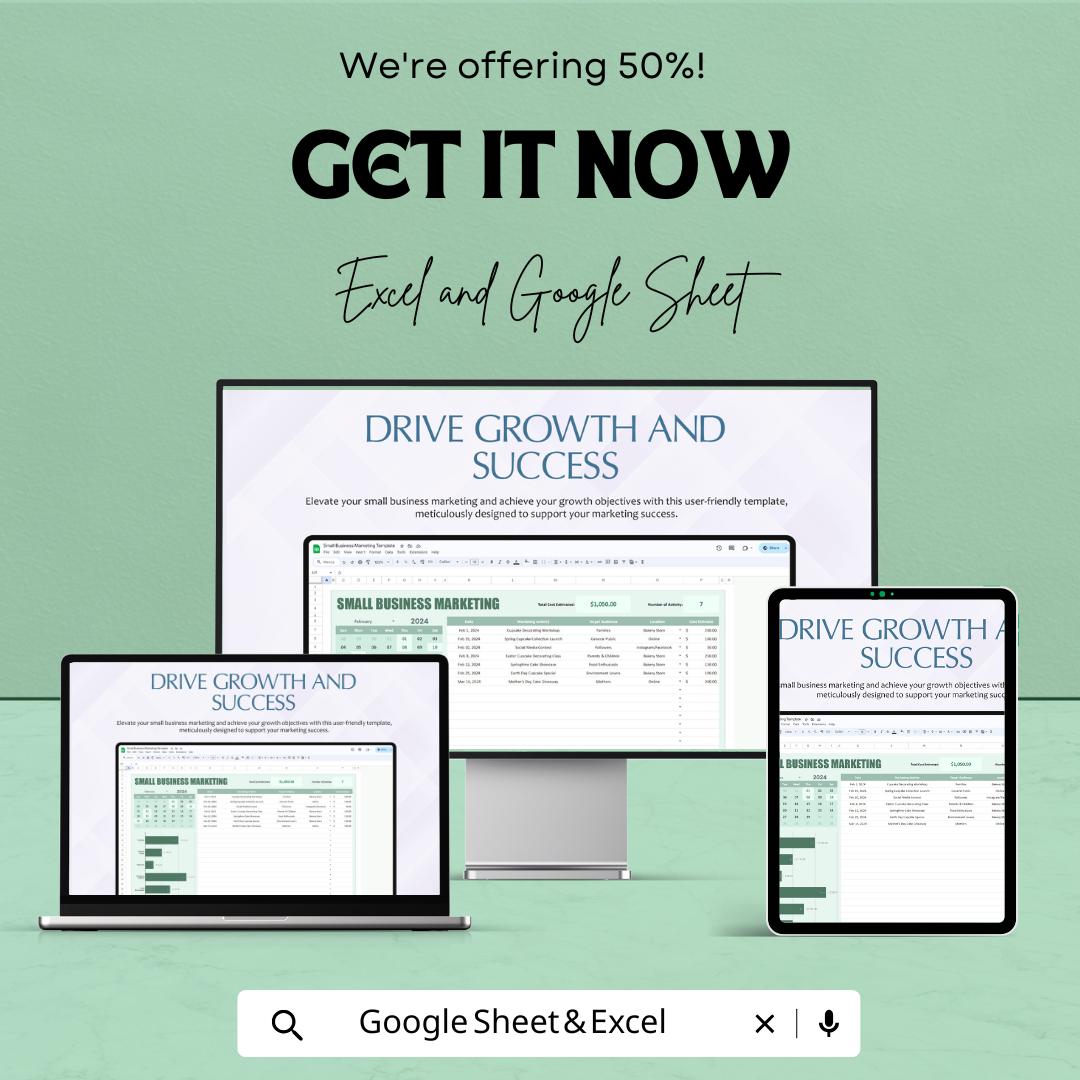 Small Business Marketing Template | Marketing Plan Spreadsheet | Marketing KPI Tracker | Small Business Strategy Template |