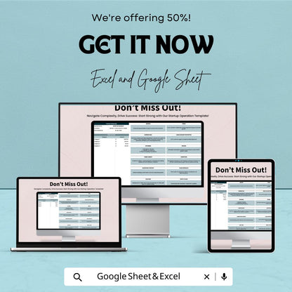 Startup Operation Template, Startup Planner Excel, Business Operations Sheet, Google Sheets Startup Plan, Startup Management Tracker