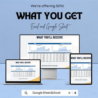 Business Plan Forecast Template | Financial Projection sheet | Revenue and Expense Forecast | Excel & Google Sheets | Business Planner
