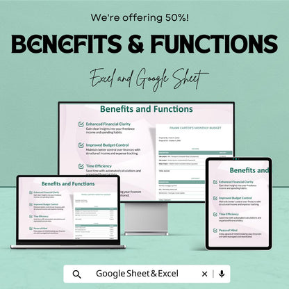 Sample Freelance Budget Sheet – Excel and Google Sheets Template | Track Income & Expenses | 50% Off