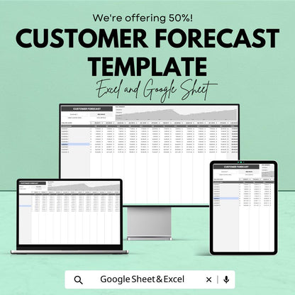 Customer Forecast Template, Sales Forecast Spreadsheet, Customer Tracking Sheet,  Business Forecast Tool, Revenue Planner