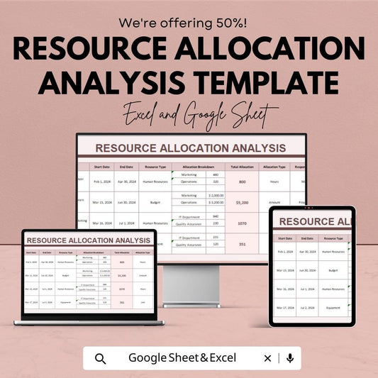 Resource Allocation Analysis Template | Project Resource Planner | Budget and Workforce Tracker | Excel & Google Sheets