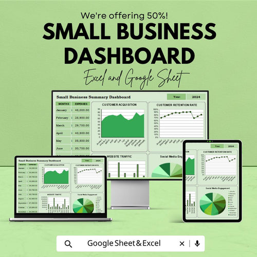 Small Business Dashboard Template | Financial, Sales, and Performance Tracker | Excel & Google Sheets