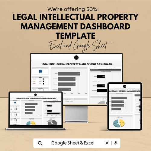 Legal Intellectual Property Management Dashboard Template, IP Portfolio Tracker, Patent & Trademark Dashboard