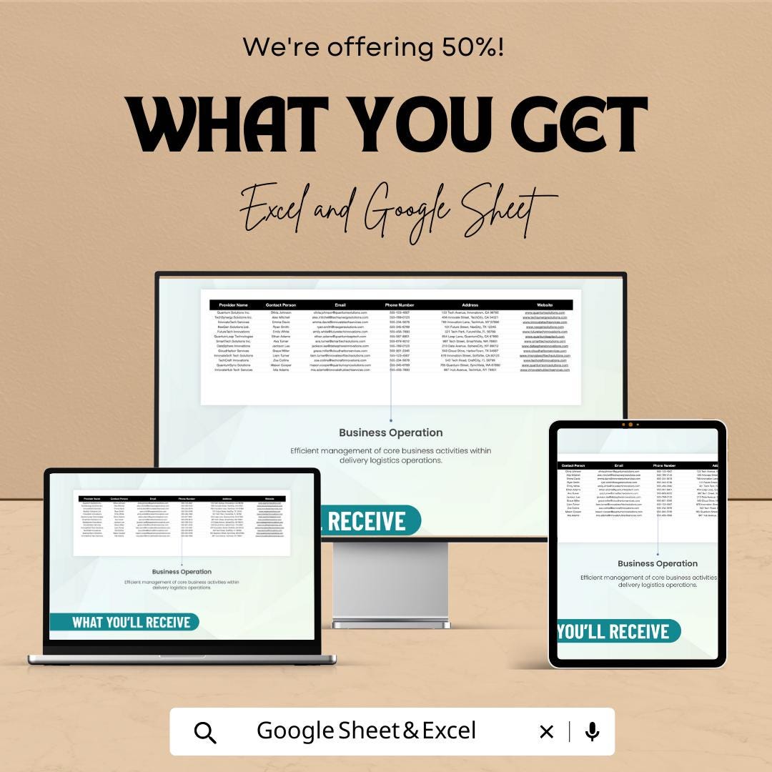 Delivery Operation Template, Delivery Tracker Spreadsheet, Logistics Management Sheet, Order and Route Tracker, Excel & Google Sheets