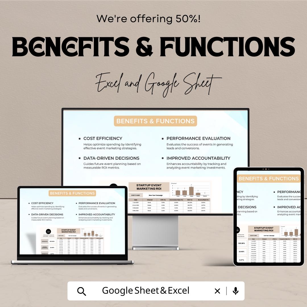 Startup Event Marketing ROI Template | Event ROI Calculator Spreadsheet | Excel & Google Sheets Marketing Tool