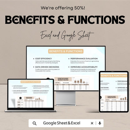Startup Event Marketing ROI Template | Event ROI Calculator Spreadsheet | Excel & Google Sheets Marketing Tool