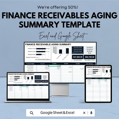 Finance Receivables Aging Summary Template, Accounts Receivable Tracker, AR Aging Report, Cash Flow Spreadsheet, Excel Google Sheets
