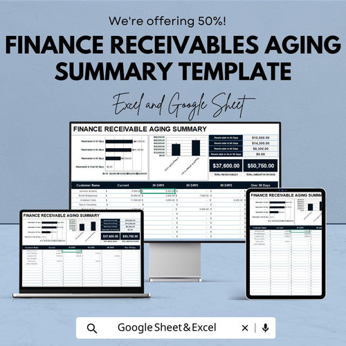 Finance Receivables Aging Summary Template, Accounts Receivable Tracker, AR Aging Report, Cash Flow Spreadsheet, Excel Google Sheets