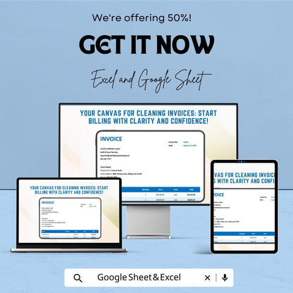 Blank Cleaning Service Invoice Template - Customizable Excel & Google Sheets - Professional, Easy-to-Use