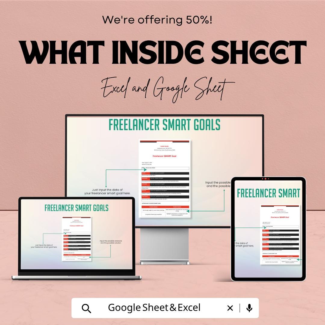 Freelancer SMART Goals Template Excel | Goal Setting Planner | Business Goals Tracker | Productivity Planner | Goal Worksheet