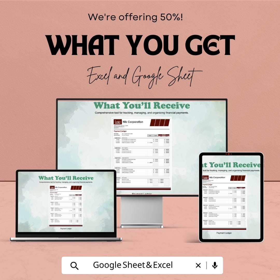 Payment Ledger Template for Excel & Google Sheets | Business Payment Tracker Spreadsheet | Accounts Payable Ledger | Expense Tracking Sheet