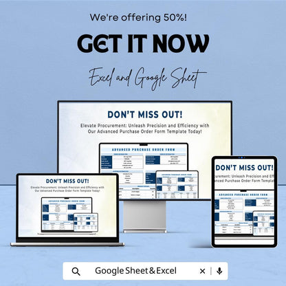 Advanced Purchase Order Form Sheet | Google Sheets Template | Vendor & Product Management | Automated Budget Tracking | Customizable