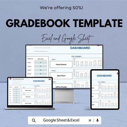 Gradebook Template | Excel and Google Sheets | Teacher Grade Tracker | Student Progress Dashboard | Editable Classroom Spreadsheet