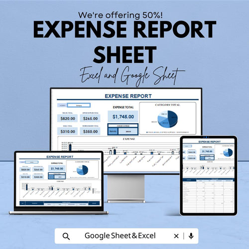 Expense Report Sheet | Financial Tracker Excel and Google Sheet Template | Budgeting & Expense Management Tool