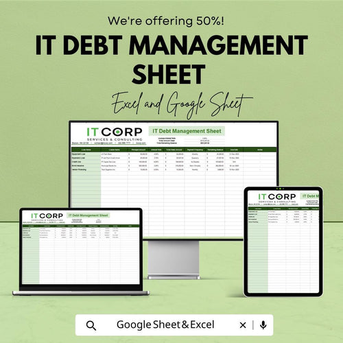 IT Debt Management Sheet Template | IT Debt Reporting Tool | Business Debt Organizer | Payment Tracking Spreadsheet