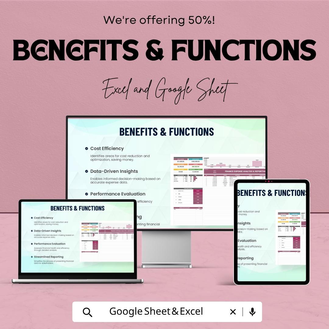 Finance Expense Analysis Template | Expense Tracker Spreadsheet | Financial Reporting Template | Budget Analysis Dashboard