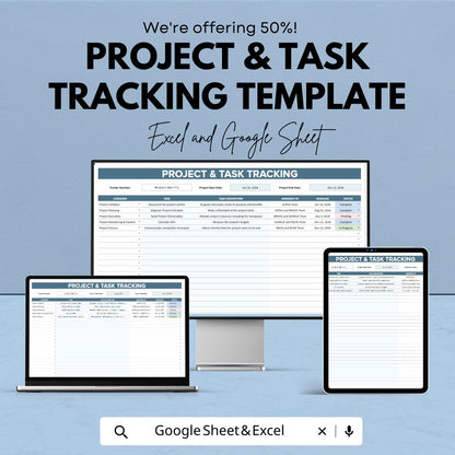 Project & Task Tracking Template, Project Management Spreadsheet, Task Manager, Team Task Tracker