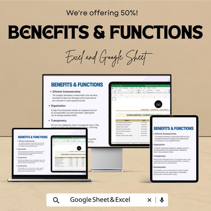 Onboarding Communication Log HR Template, Employee Announcement Tracker, New Hire Communication Sheet, HR Onboarding