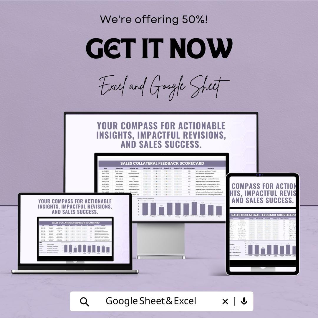 Sales Collateral Feedback Scorecard Template | Marketing Collateral Review Sheet | Sales Material Assessment | Feedback and Scoring Template