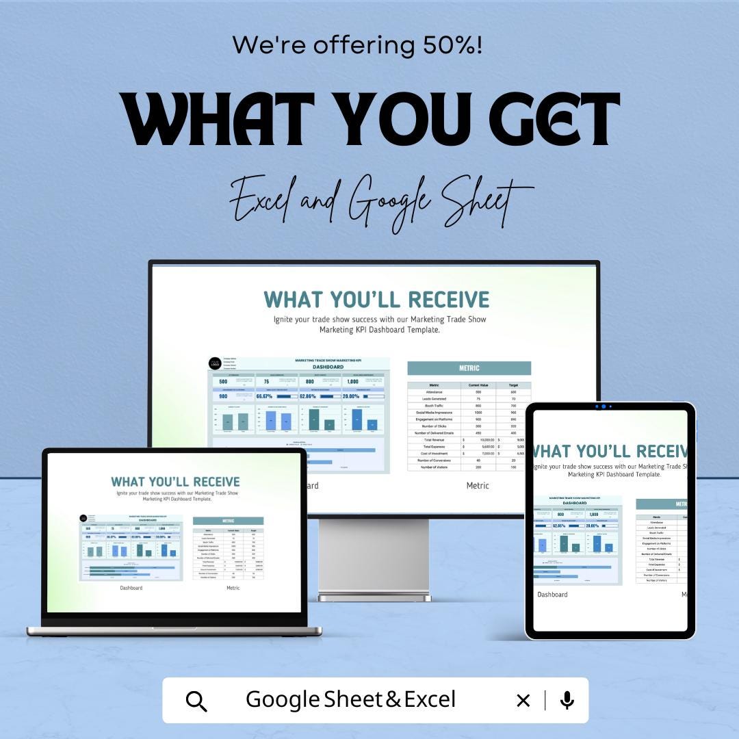 Marketing Trade Show Marketing KPI Dashboard Template - Event Performance Tracking, Lead Generation, Conversion Rate Analysis