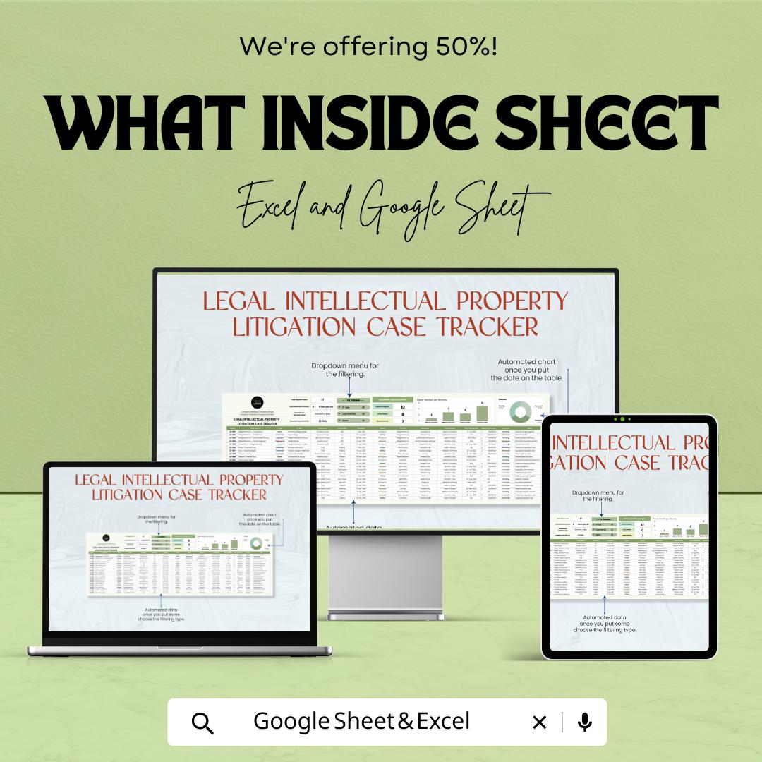 Legal Intellectual Property Litigation Case Tracker Template | Excel & Google Sheets | IP Law Case Management Spreadsheet