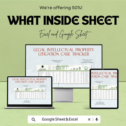 Legal Intellectual Property Litigation Case Tracker Template | Excel & Google Sheets | IP Law Case Management Spreadsheet