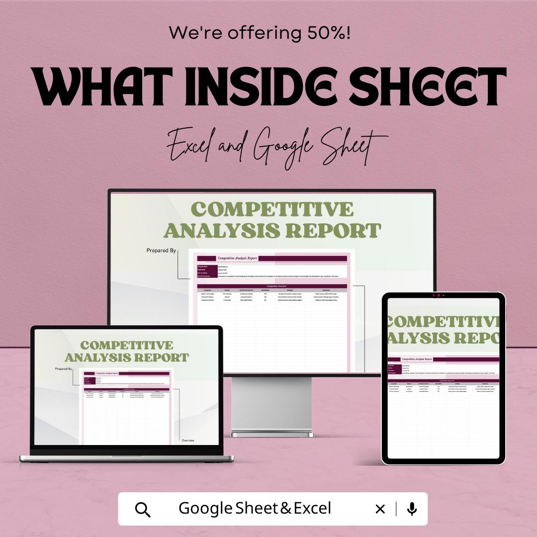 Competitive Analysis Report Template | Market Research Spreadsheet | Competitor Tracking Report | Business Strategy Template |