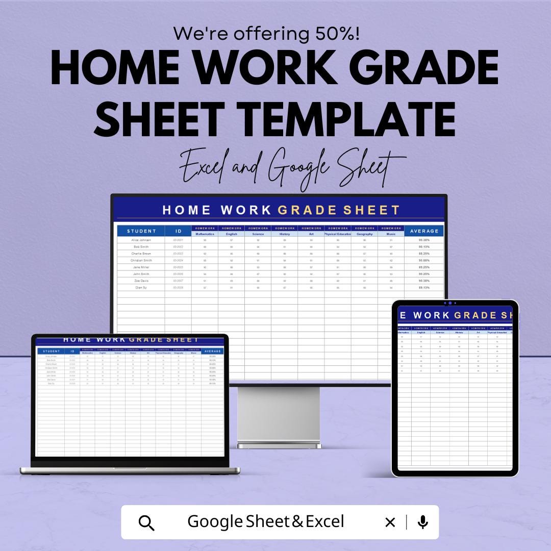 Homework Grade Sheet Template | Student Assignment Tracker | Printable & Digital Gradebook | Teacher Classroom Spreadsheet
